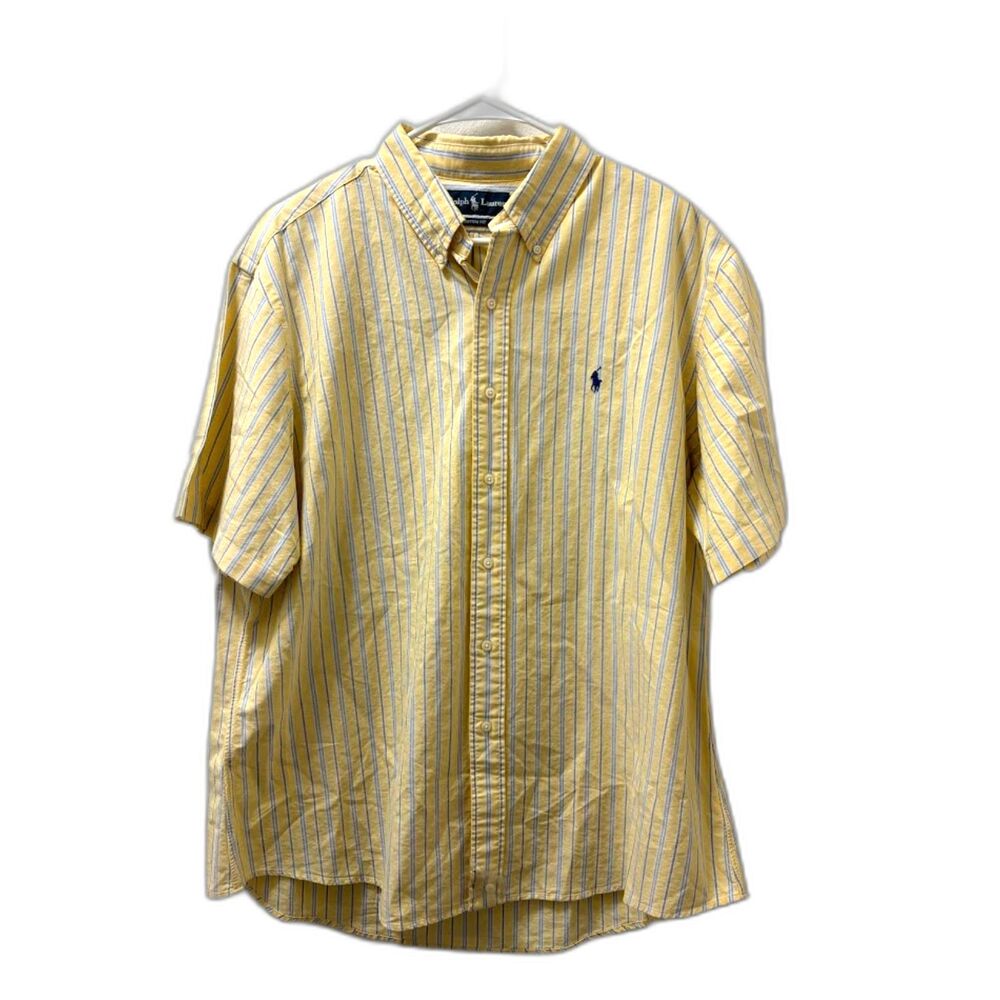 Ralph Lauren Shirt Men's Size XXL Yellow Blue Stripe Coastal Pony Summer Preppy